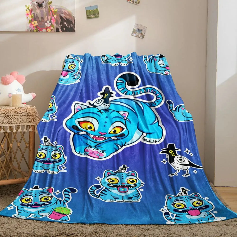 K-POP Demon Hunters Blue Cartoon Cat Multipurpose Throw Blanket