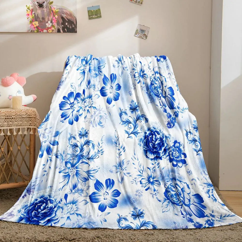 Blue Floral Pattern Multipurpose Throw Blanket