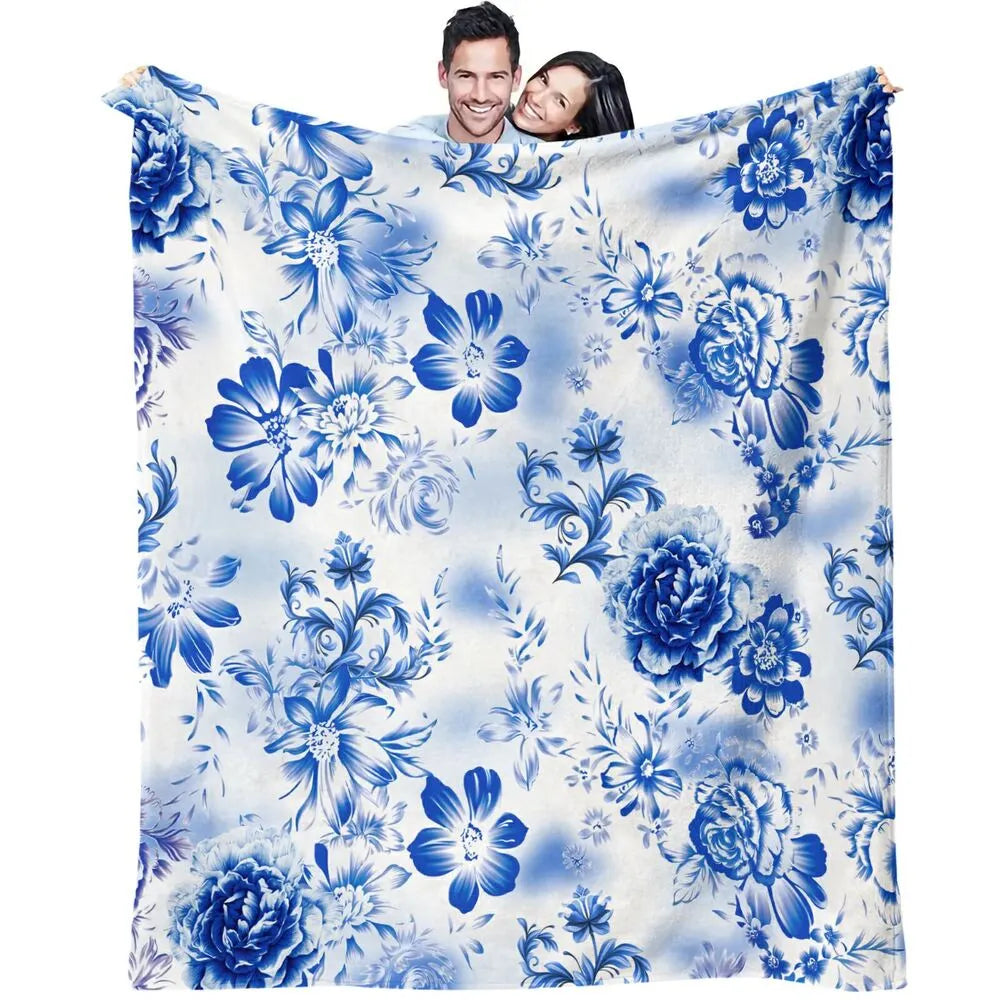 Blue Floral Pattern Multipurpose Throw Blanket