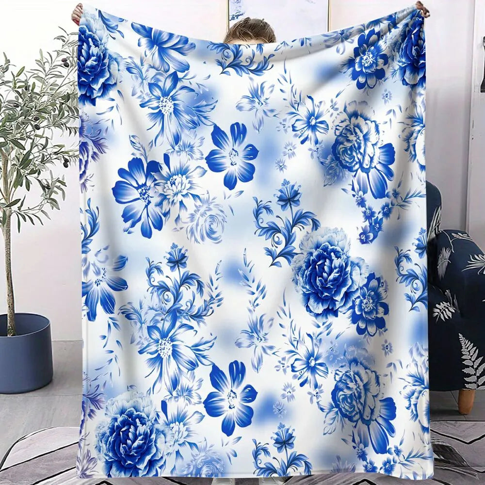 Blue Floral Pattern Multipurpose Throw Blanket
