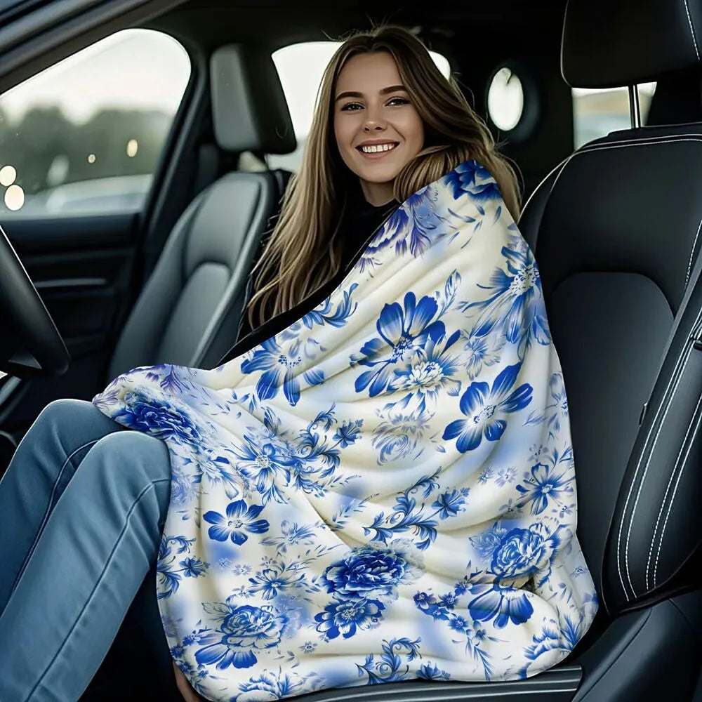 Blue Floral Pattern Multipurpose Throw Blanket