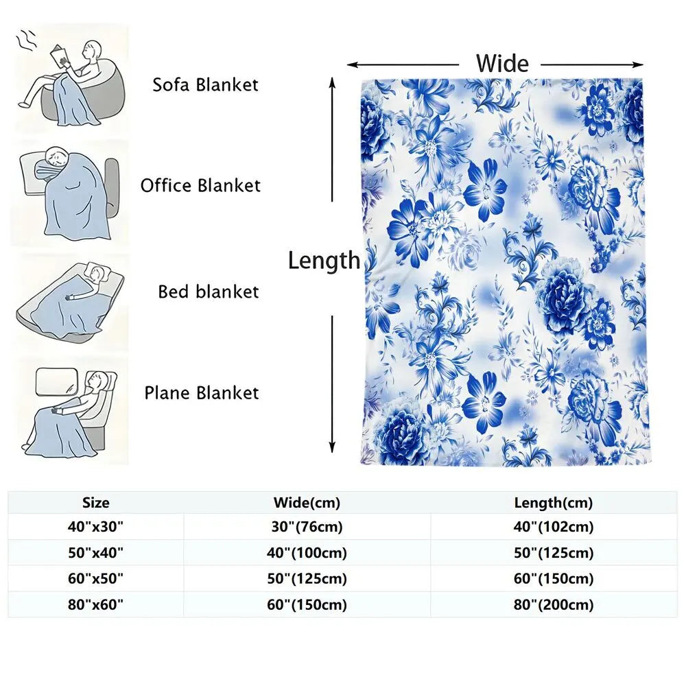 Blue Floral Pattern Multipurpose Throw Blanket