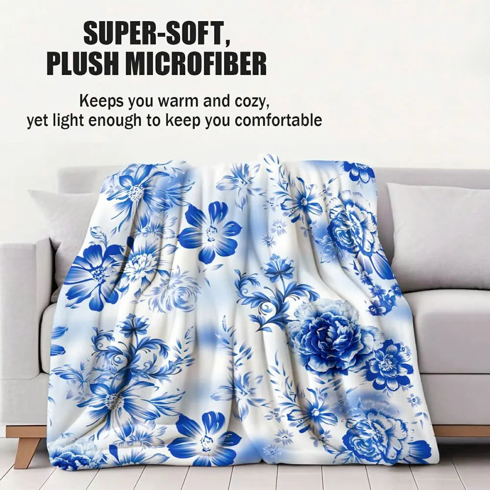 Blue Floral Pattern Multipurpose Throw Blanket