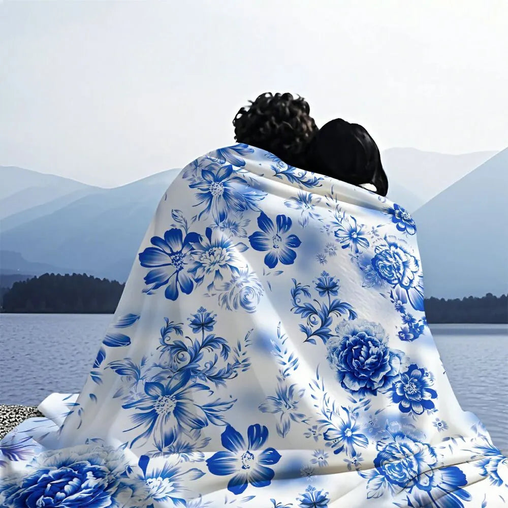 Blue Floral Pattern Multipurpose Throw Blanket