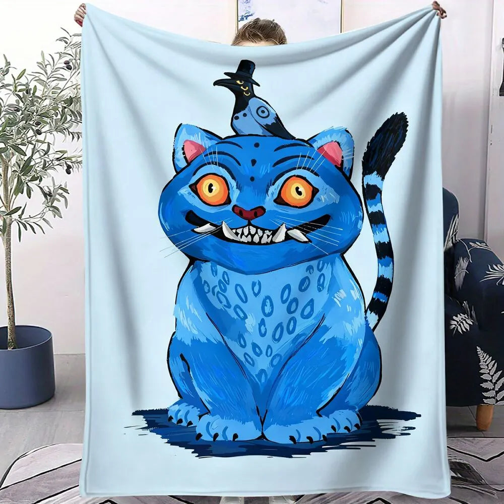 K-POP Demon Hunters Blue Monster Cat Super-Soft Plush Microfiber Throw Blanket