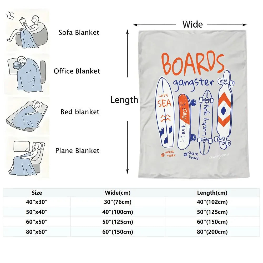 Boards Gangster Skate Surf Themed Multipurpose Throw Blanket