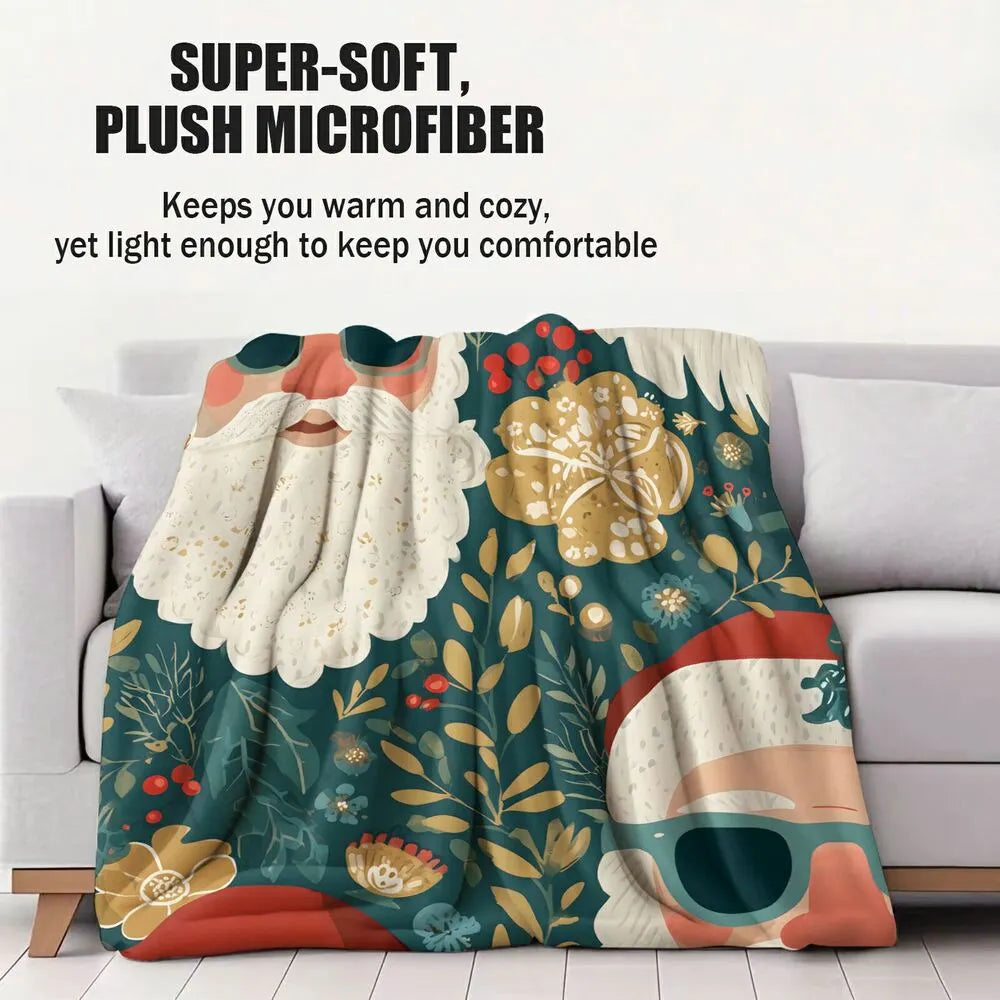 Boho Santa Floral Teal Christmas Pattern Multipurpose Throw Blanket