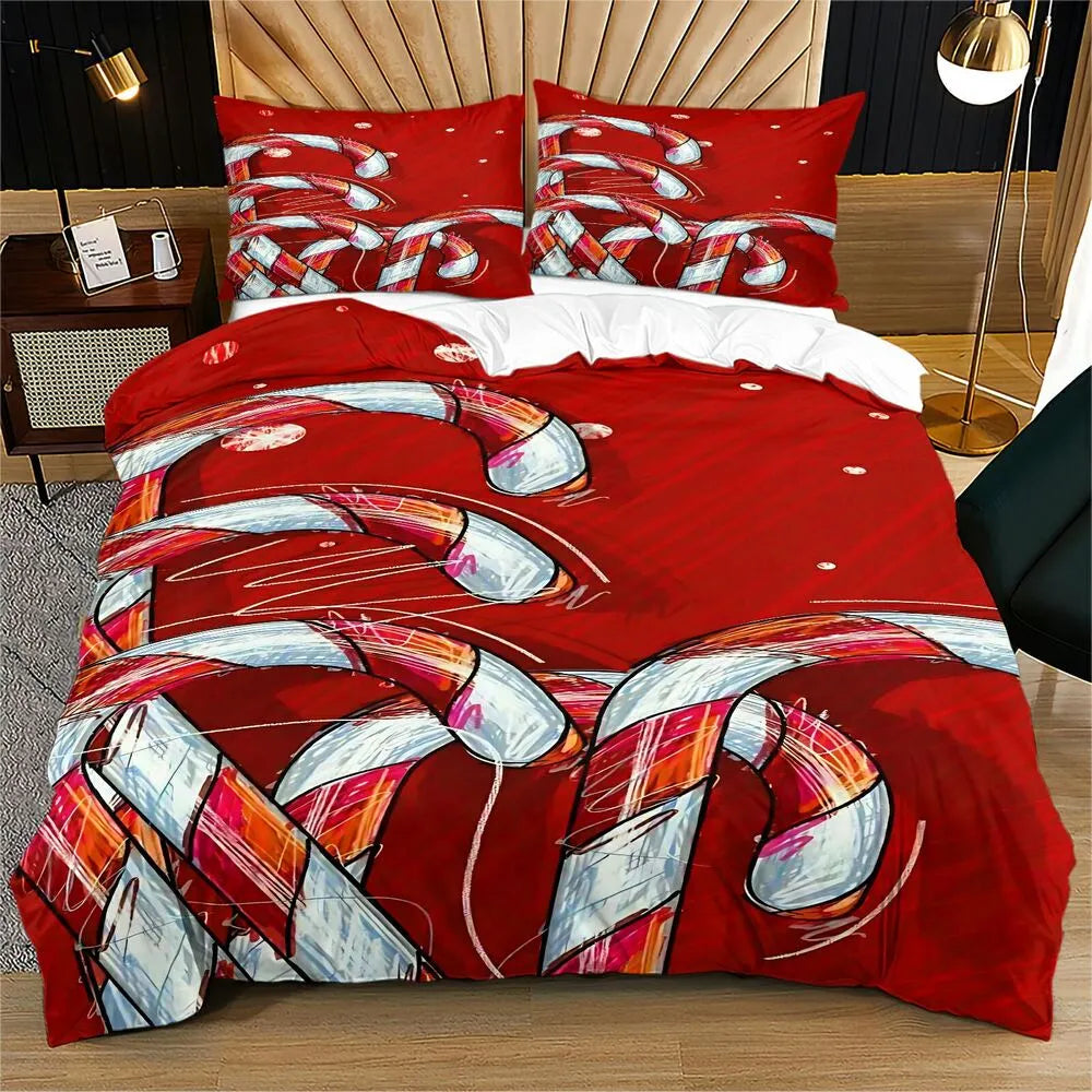 Candy Cane Christmas Gift Duvet Cover Set Kids Bedding Set