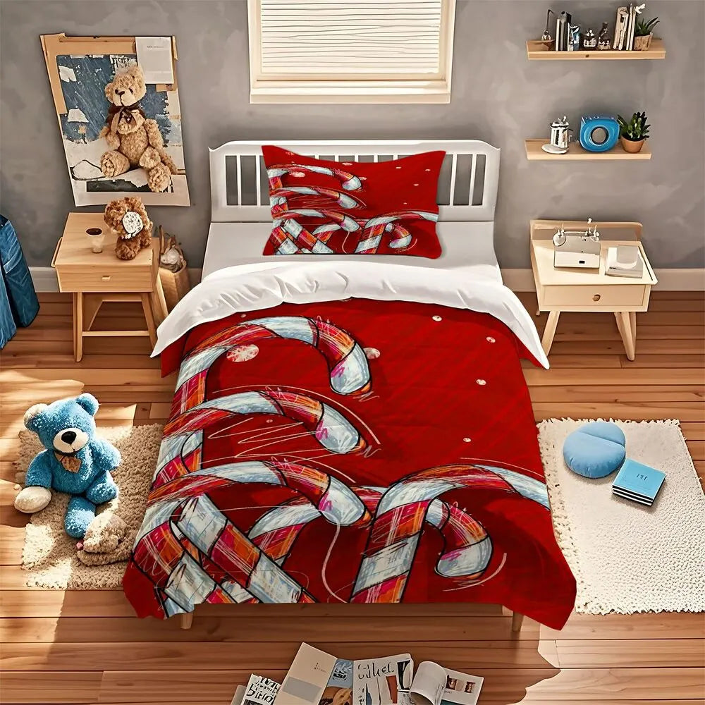 Candy Cane Christmas Gift Duvet Cover Set Kids Bedding Set