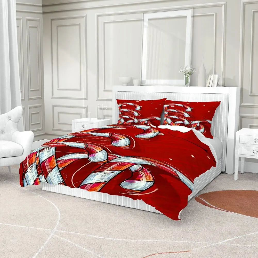 Candy Cane Christmas Gift Duvet Cover Set Kids Bedding Set