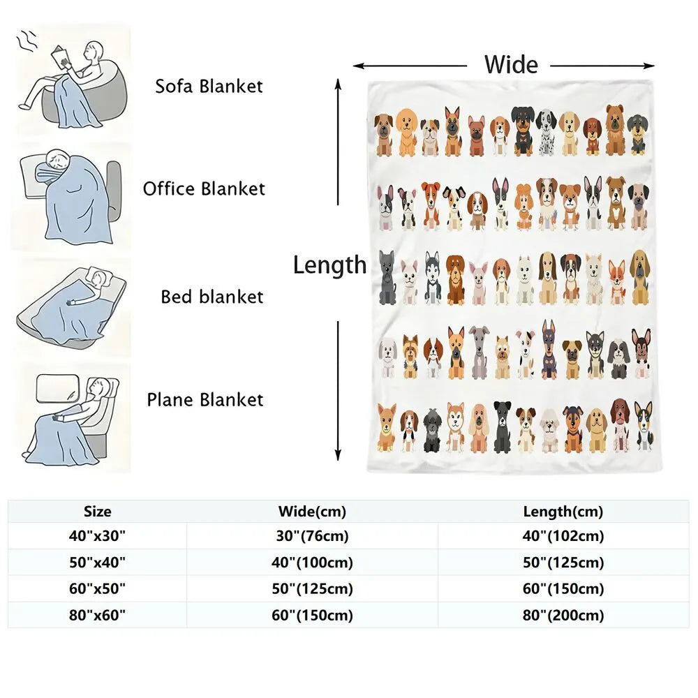 Cartoon Dog Breeds Multipurpose Throw Blanket