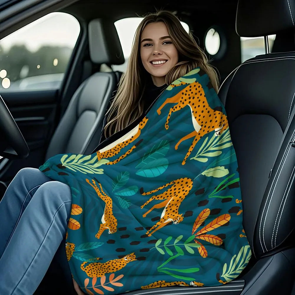 Cheetah and Tropical Foliage Pattern Multipurpose Throw Blanket
