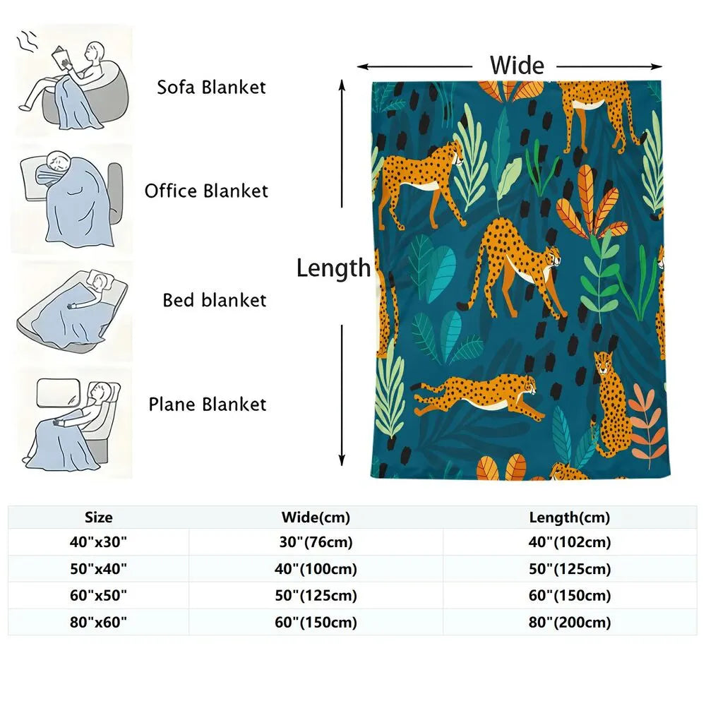 Cheetah and Tropical Foliage Pattern Multipurpose Throw Blanket