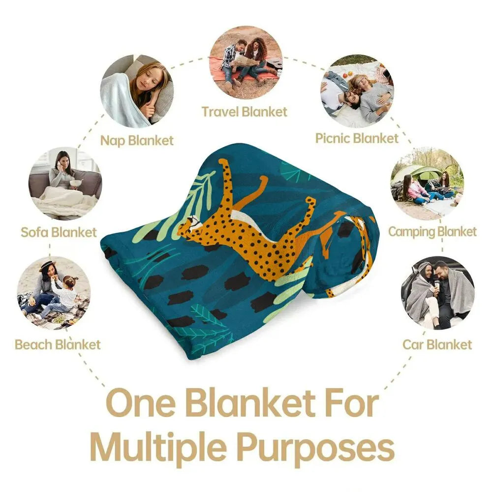 Cheetah and Tropical Foliage Pattern Multipurpose Throw Blanket