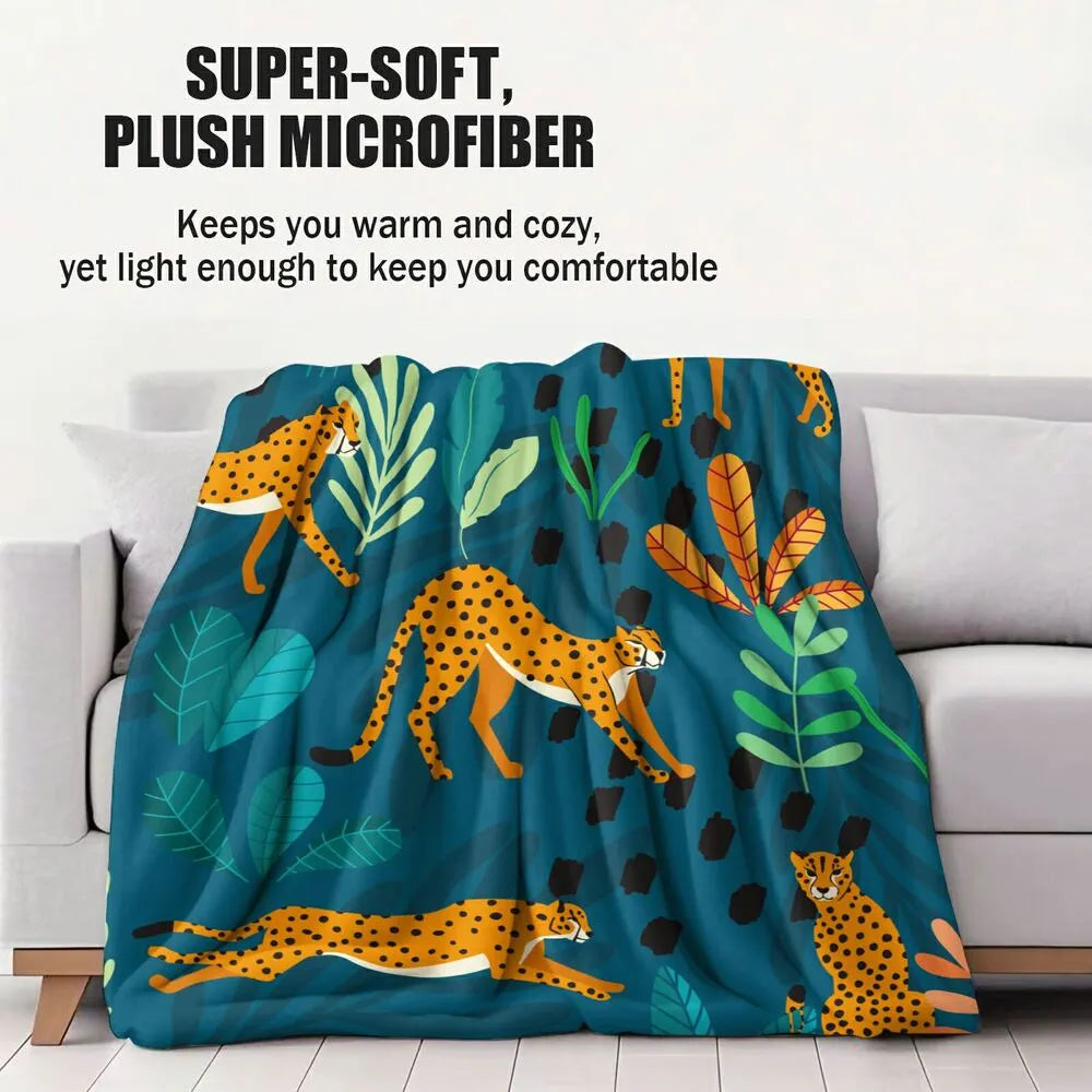 Cheetah and Tropical Foliage Pattern Multipurpose Throw Blanket