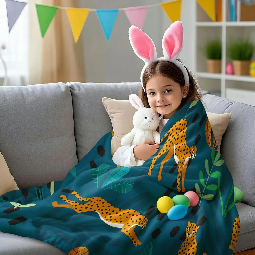 Cheetah and Tropical Foliage Pattern Multipurpose Throw Blanket