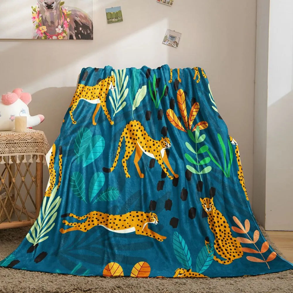 Cheetah and Tropical Foliage Pattern Multipurpose Throw Blanket