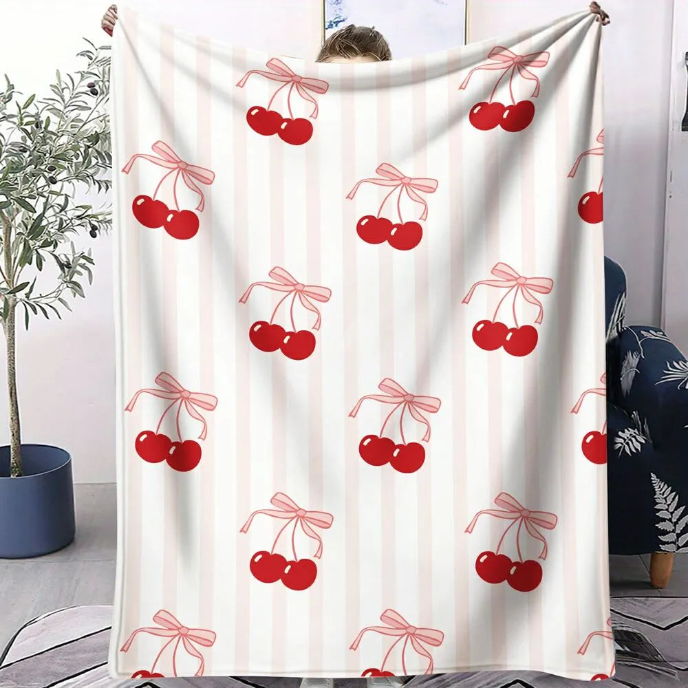 Cherry & Bow Pattern Multipurpose Throw Blanket