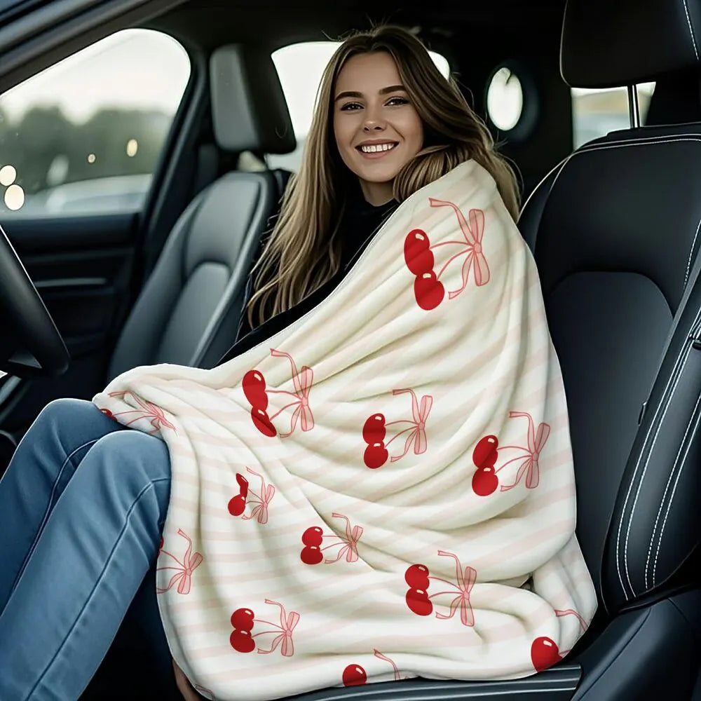 Cherry & Bow Pattern Multipurpose Throw Blanket