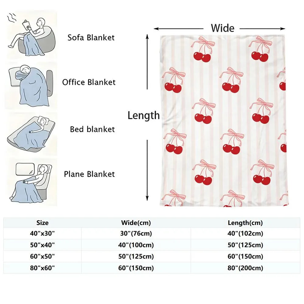 Cherry & Bow Pattern Multipurpose Throw Blanket