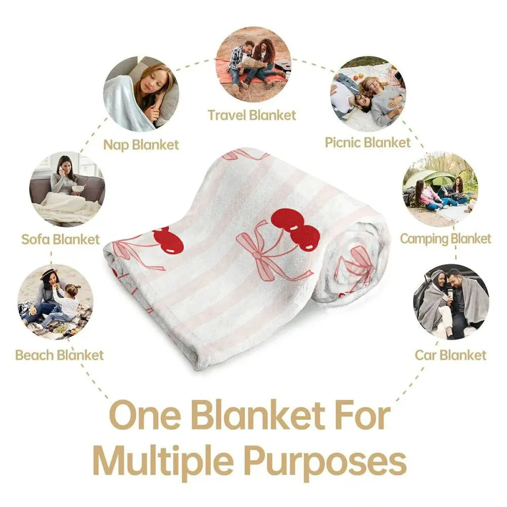 Cherry & Bow Pattern Multipurpose Throw Blanket