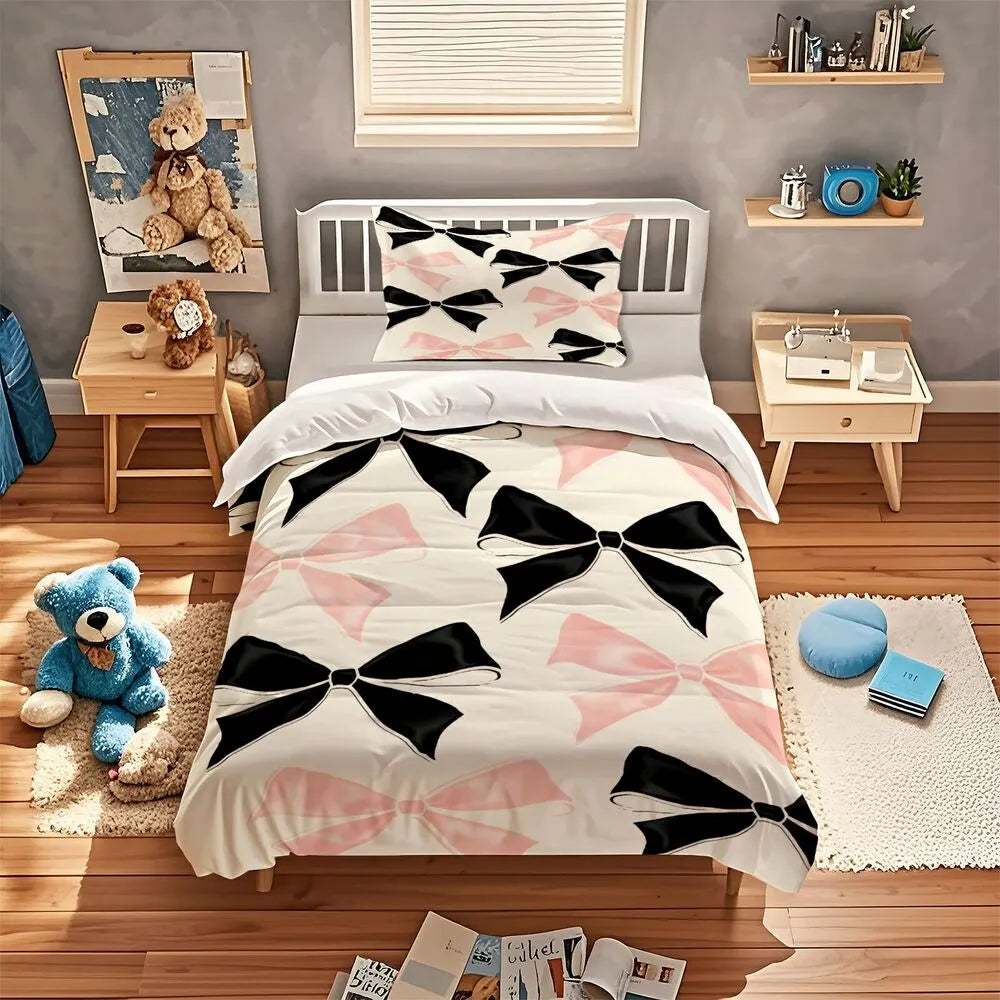 Chic Black And Pink Bows Pattern Duvet Cover Set