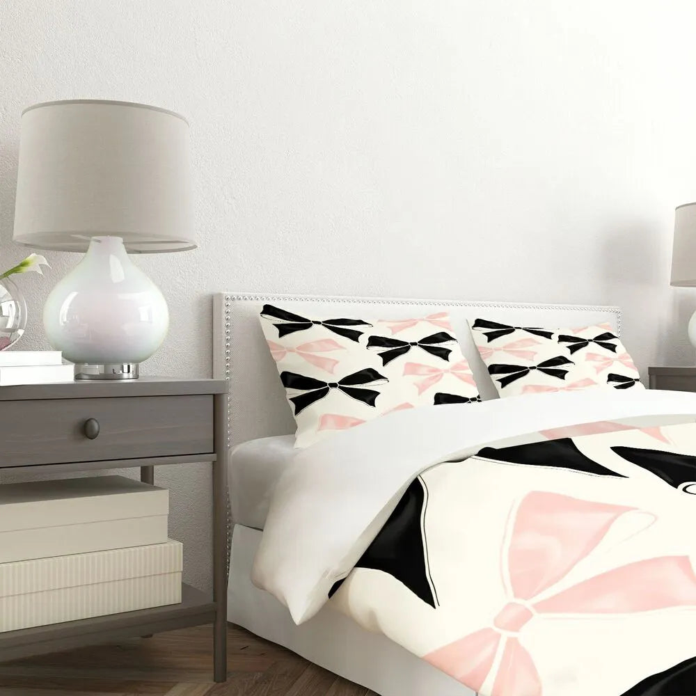 Chic Black And Pink Bows Pattern Duvet Cover Set