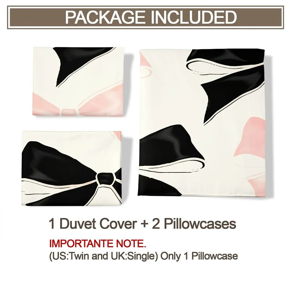Chic Black And Pink Bows Pattern Duvet Cover Set