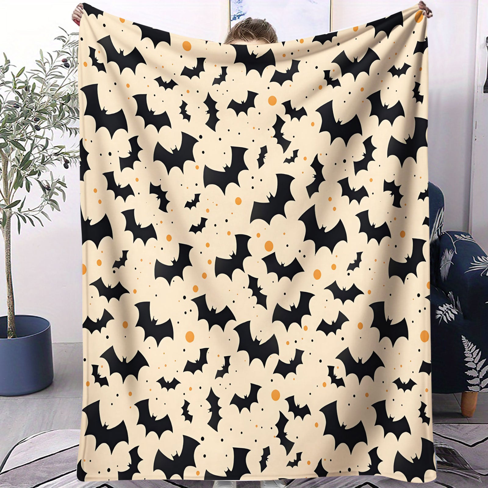 Chic Bat Print Throw Blanket for Home Decor