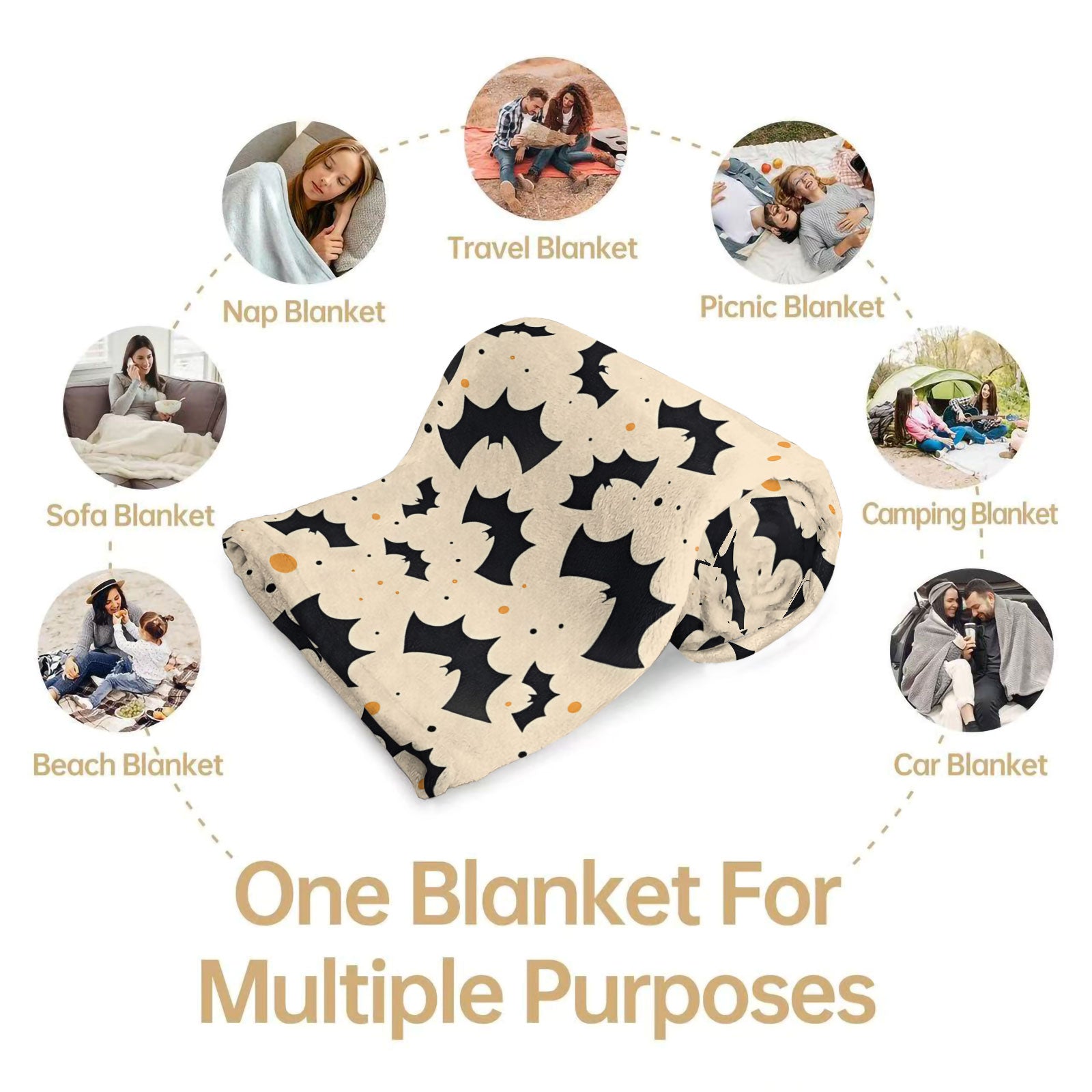 Chic Bat Print Throw Blanket for Home Decor