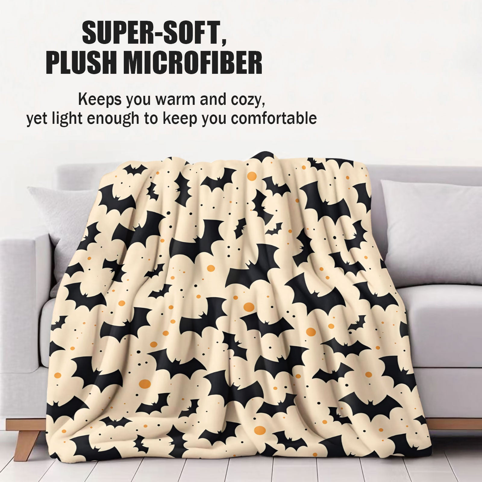 Chic Bat Print Throw Blanket for Home Decor