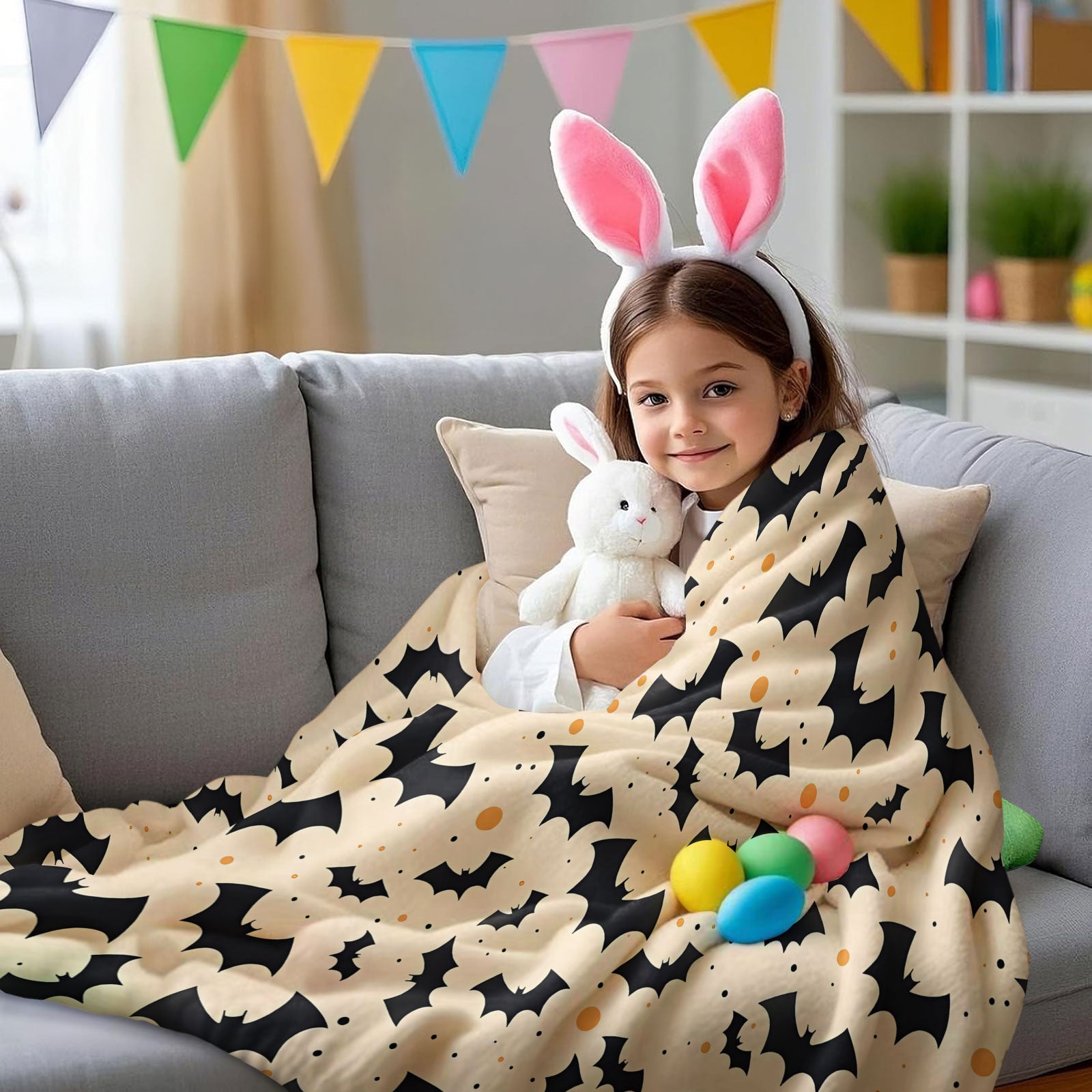 Chic Bat Print Throw Blanket for Home Decor