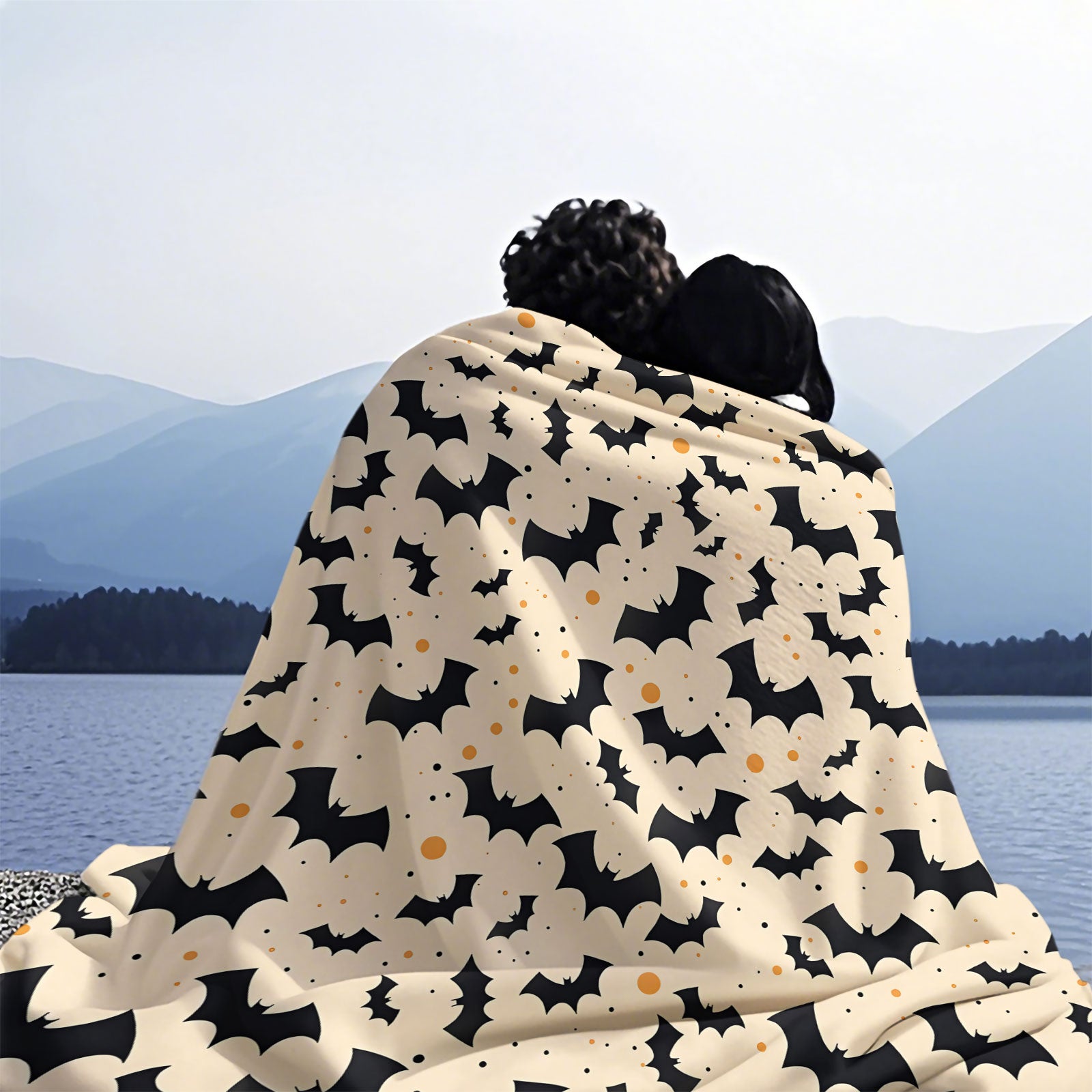 Chic Bat Print Throw Blanket for Home Decor