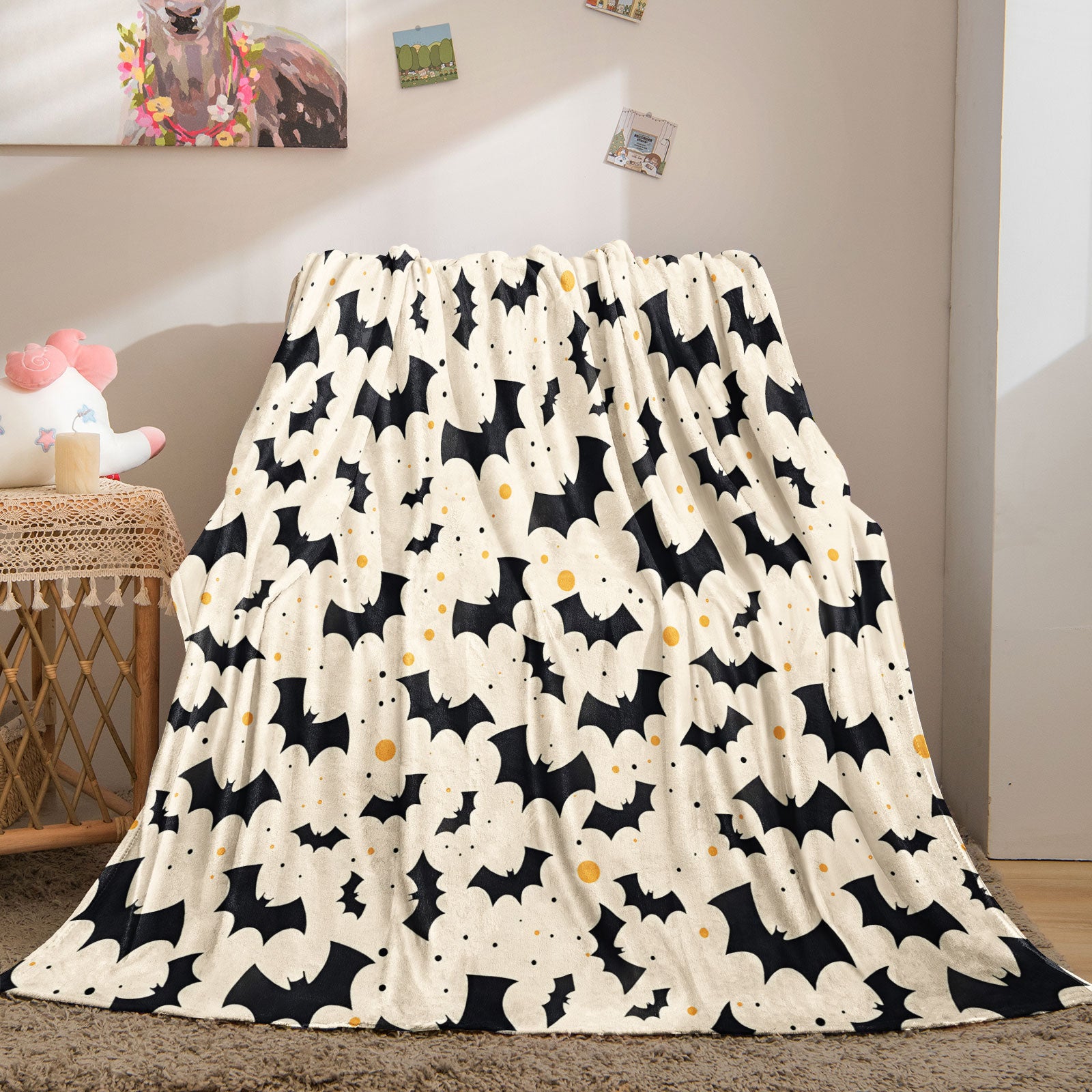 Chic Bat Print Throw Blanket for Home Decor