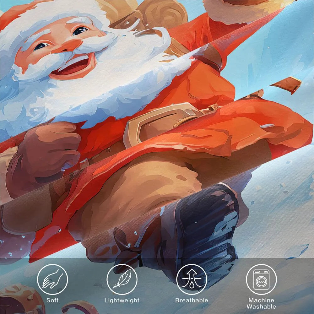 Christmas Advent Santa Lantern Snowy Blue Christmas Gift Duvet Cover Set Kids Bedding Set