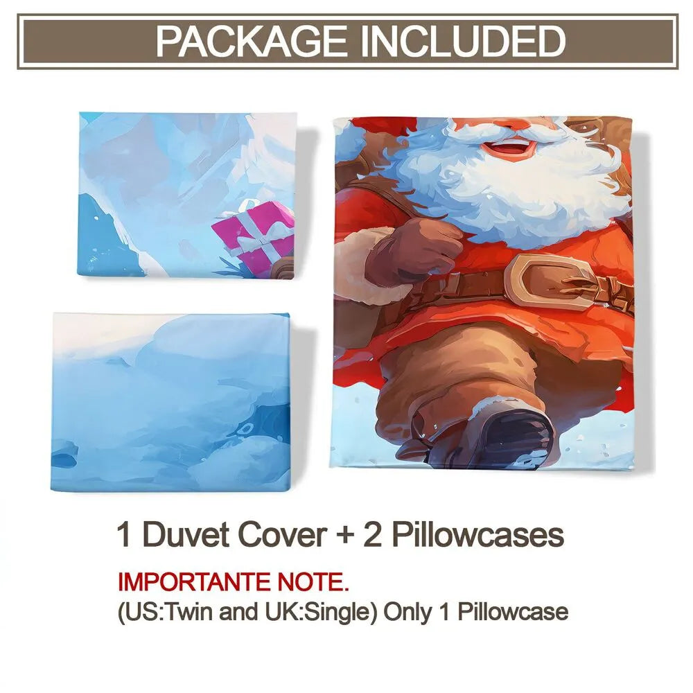 Christmas Advent Santa Lantern Snowy Blue Christmas Gift Duvet Cover Set Kids Bedding Set