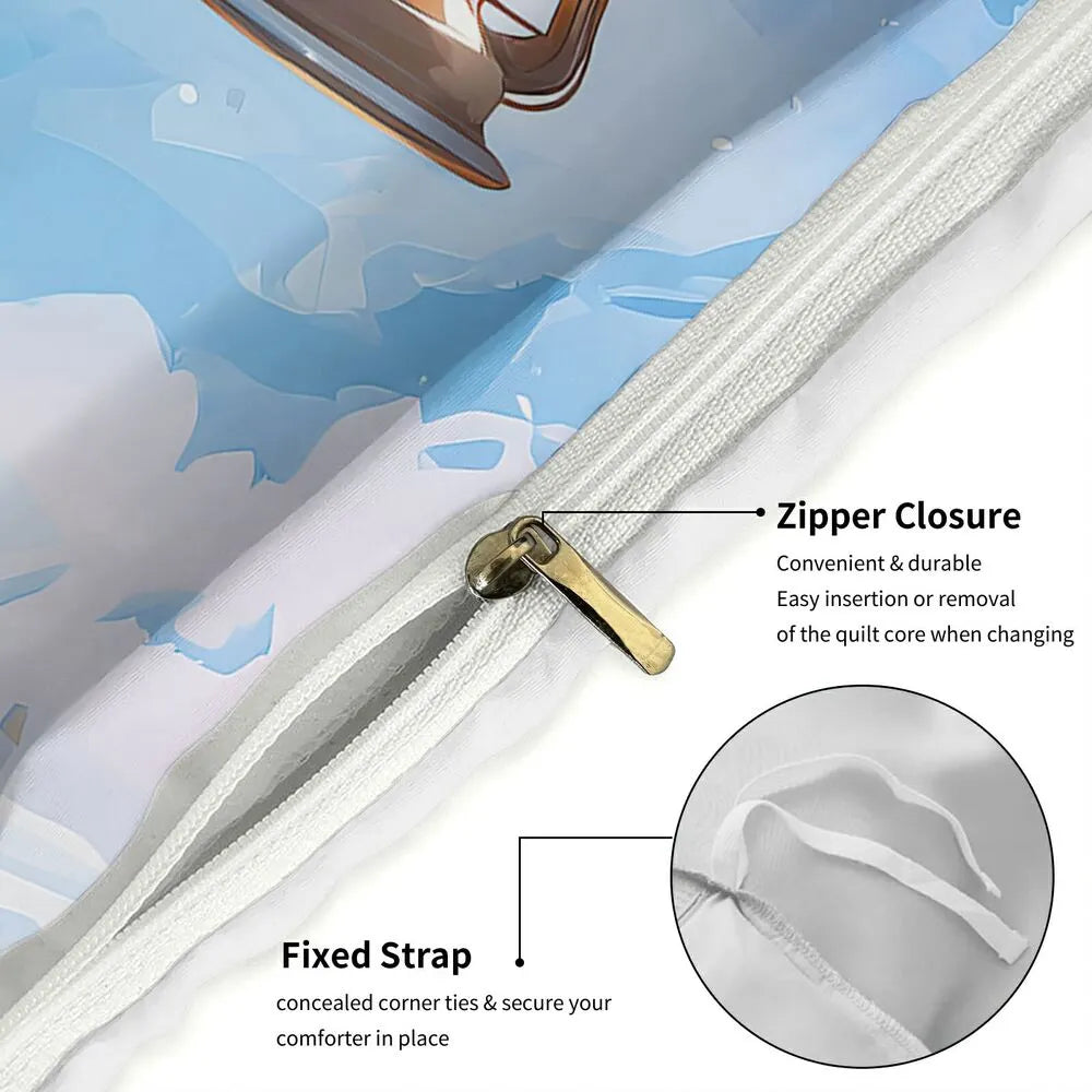 Christmas Advent Santa Lantern Snowy Blue Christmas Gift Duvet Cover Set Kids Bedding Set