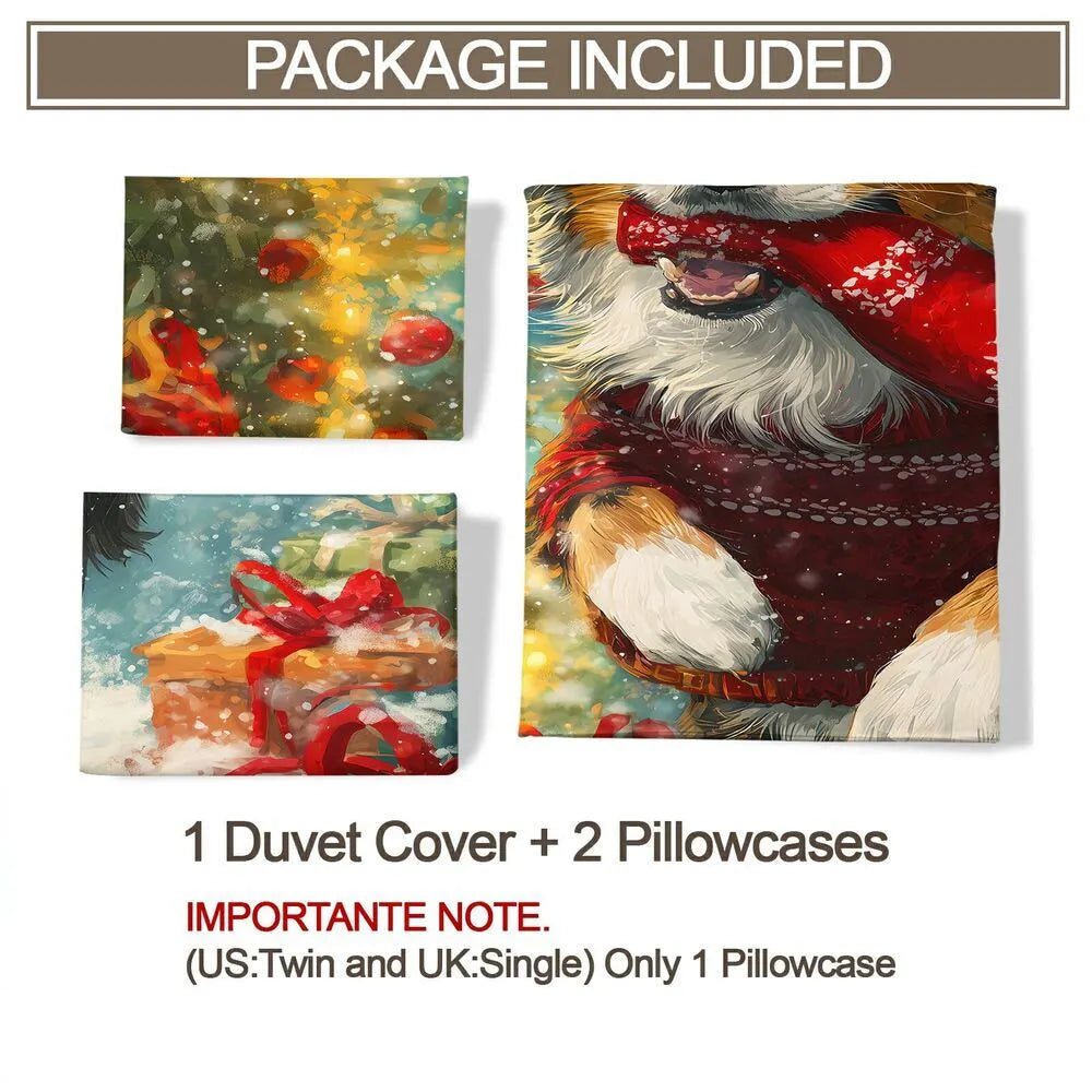 Christmas Aussie Dog Santa Sweater Gifts Blue Christmas Gift Duvet Cover Set Kids Bedding Set