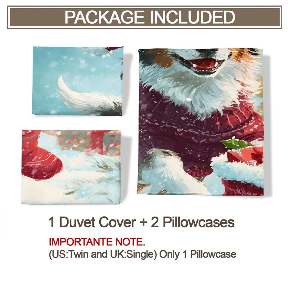 Christmas Aussie Dog Santa Sweater Stocking Blue Christmas Gift Duvet Cover Set Kids Bedding Set