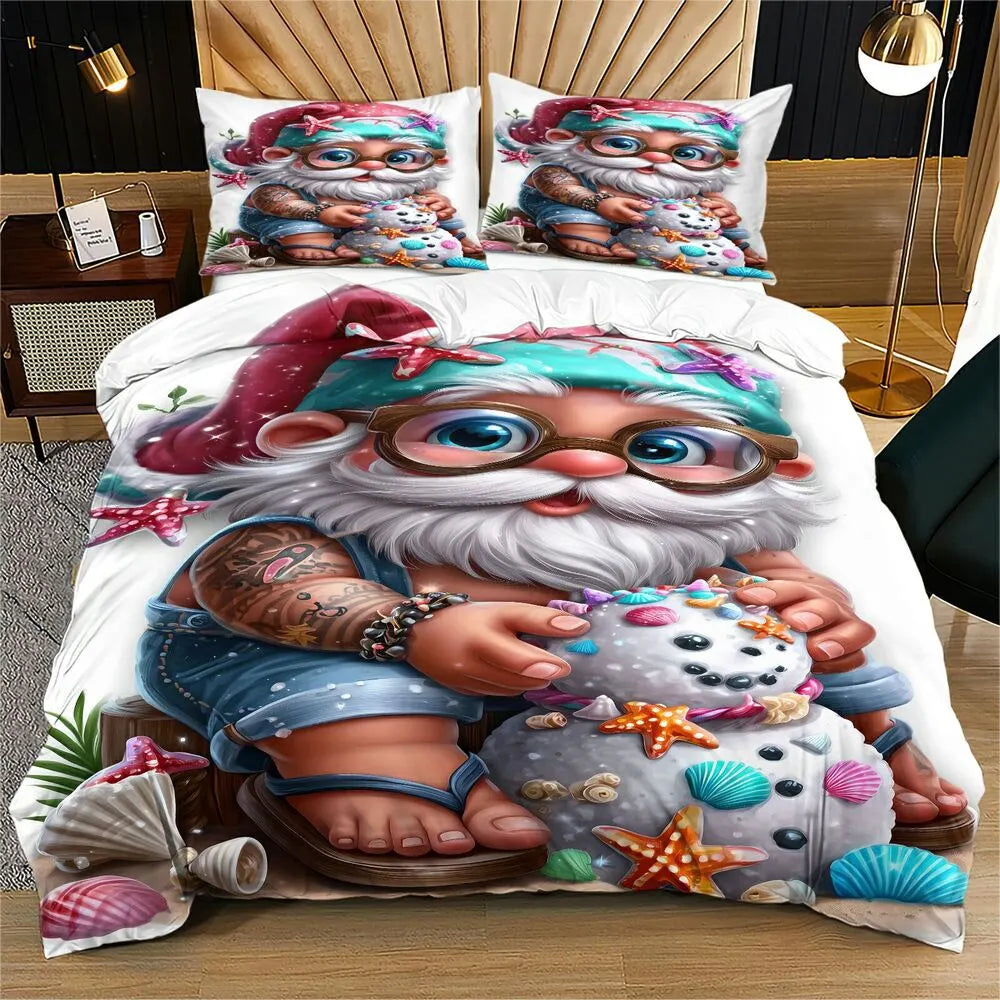 Christmas Beach Gnome Shell Snowman Christmas Gift Duvet Cover Set Kids Bedding Set