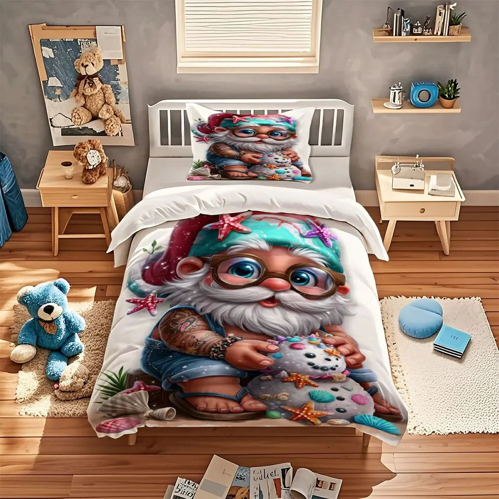 Christmas Beach Gnome Shell Snowman Christmas Gift Duvet Cover Set Kids Bedding Set