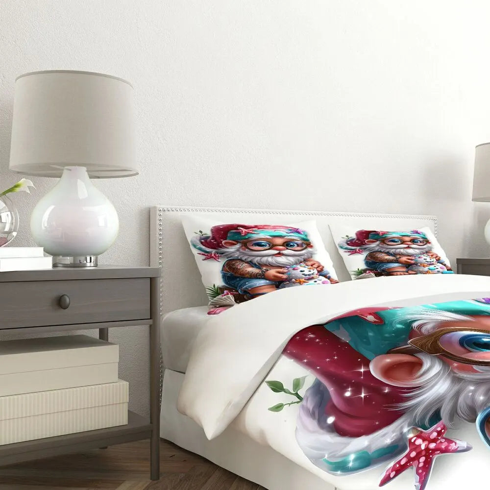 Christmas Beach Gnome Shell Snowman Christmas Gift Duvet Cover Set Kids Bedding Set