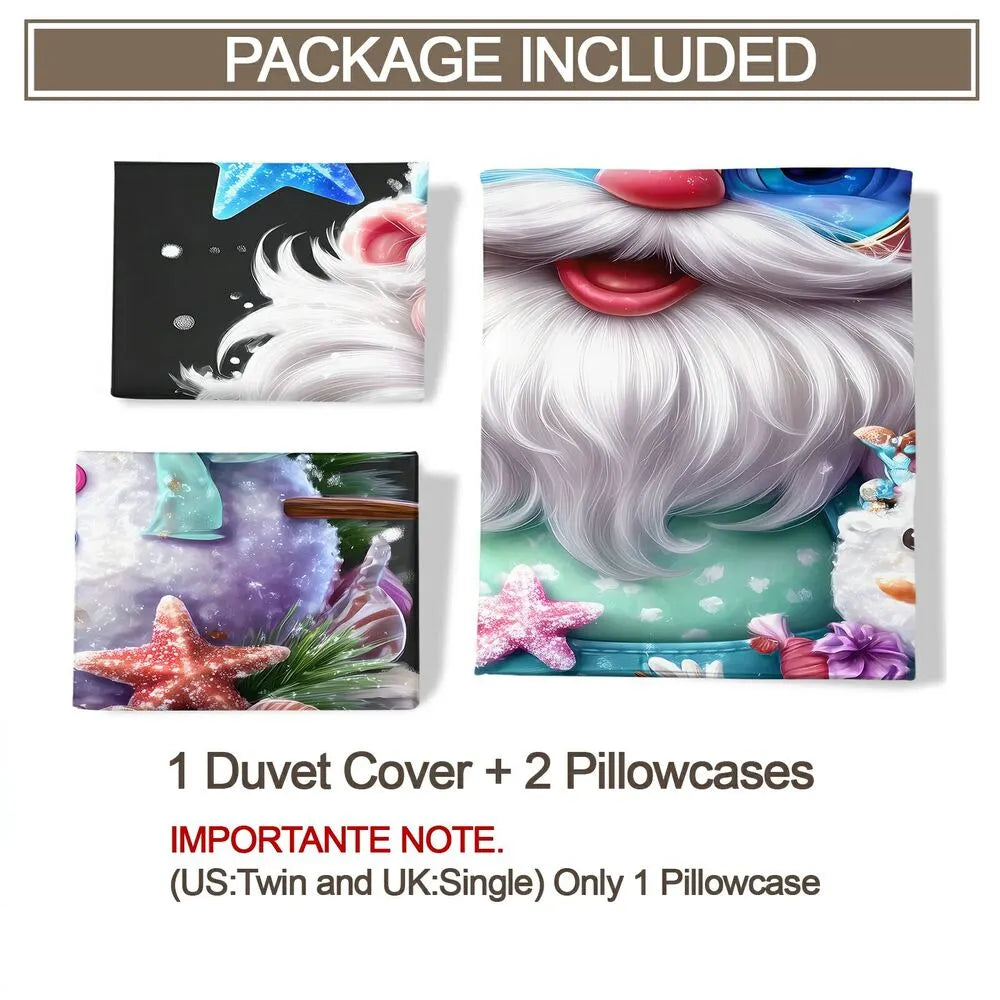 Christmas Beach Santa Snowman Shells Black Christmas Gift Duvet Cover Set Kids Bedding Set