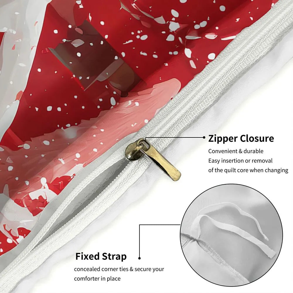 Christmas Candy House Snowy Red Christmas Gift Duvet Cover Set Kids Bedding Set