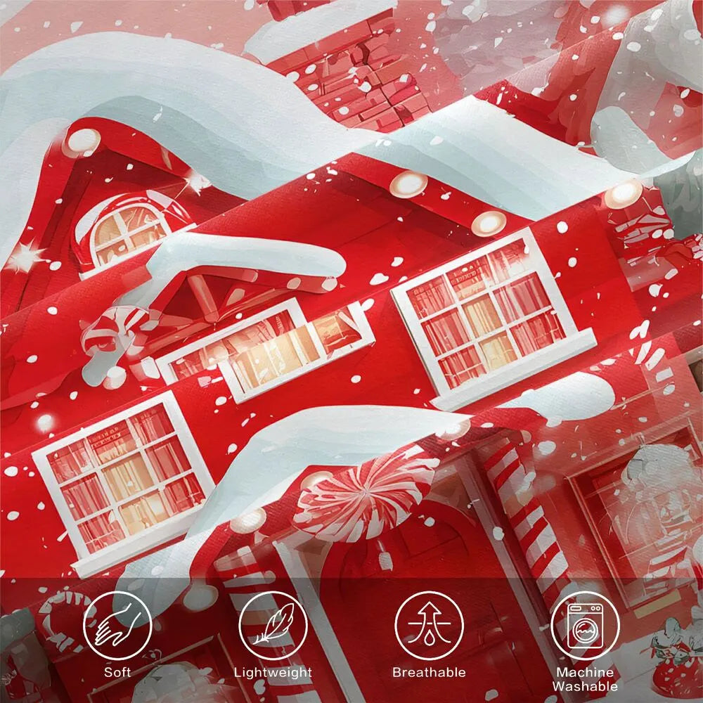 Christmas Candy House Snowy Red Christmas Gift Duvet Cover Set Kids Bedding Set
