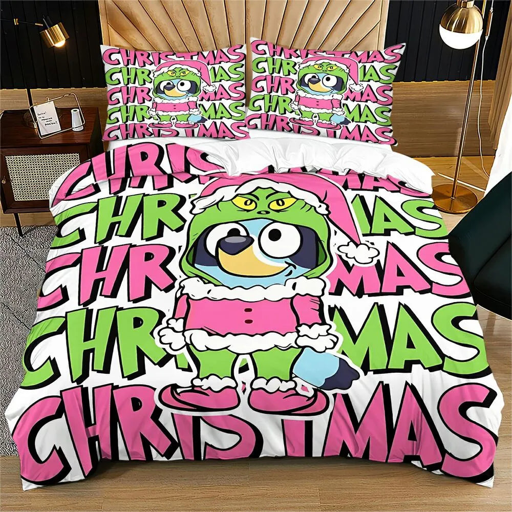 Christmas Cartoon Character Duvet Cover Set with Pillowcases Kids Bedding Set