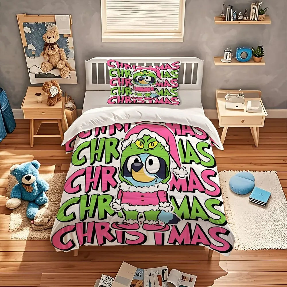 Christmas Cartoon Character Duvet Cover Set with Pillowcases Kids Bedding Set