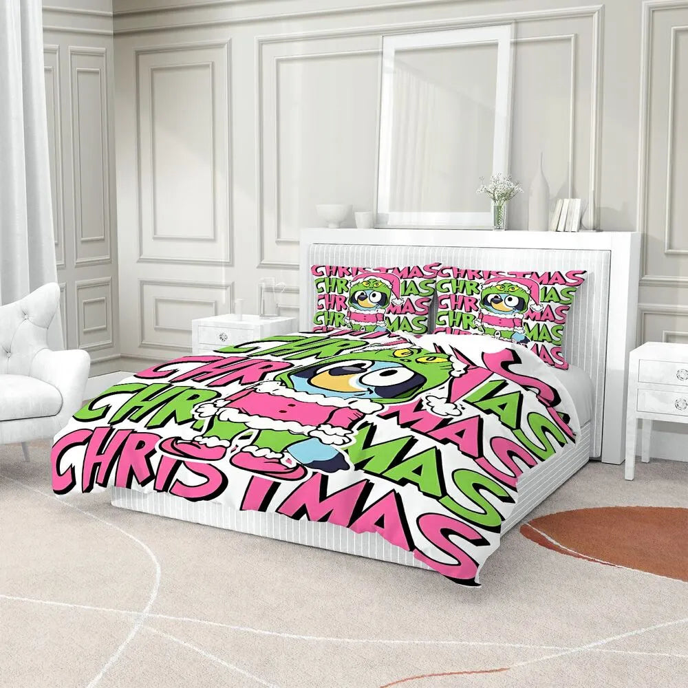 Christmas Cartoon Character Duvet Cover Set with Pillowcases Kids Bedding Set