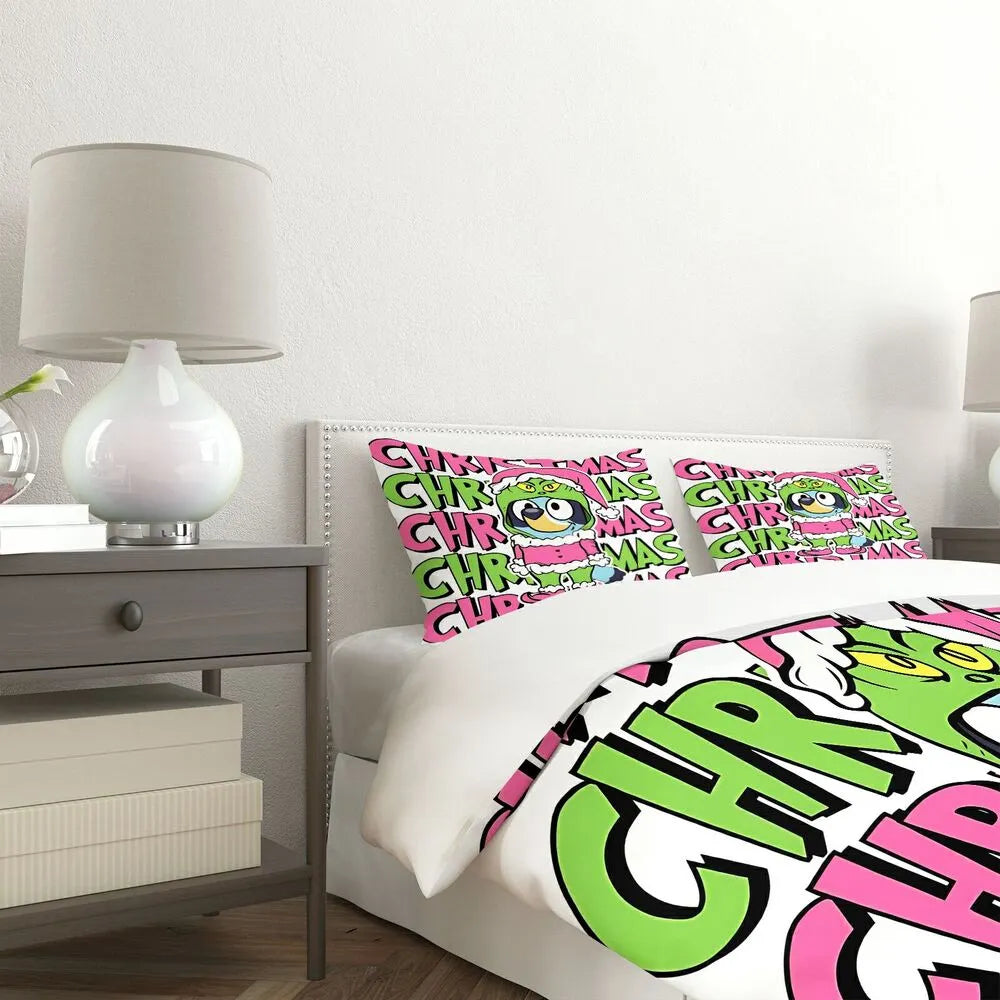 Christmas Cartoon Character Duvet Cover Set with Pillowcases Kids Bedding Set