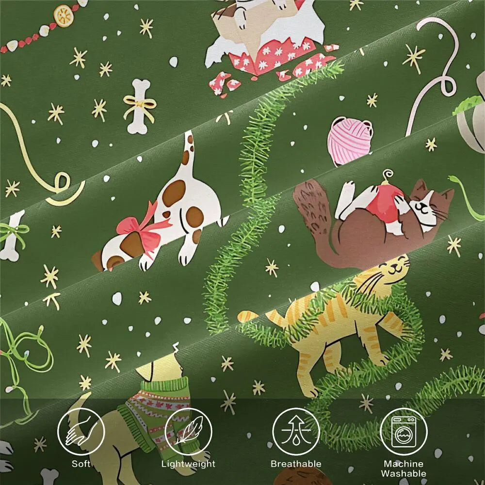 Christmas Cats Dogs Yarn Christmas Gift Duvet Cover Set Kids Bedding Set